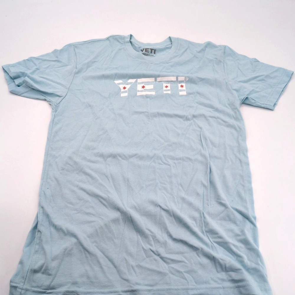 YETI Chicago Flag Stars T-Shirt Men's Size Medium Blue Short Sleeve Graphic Tee